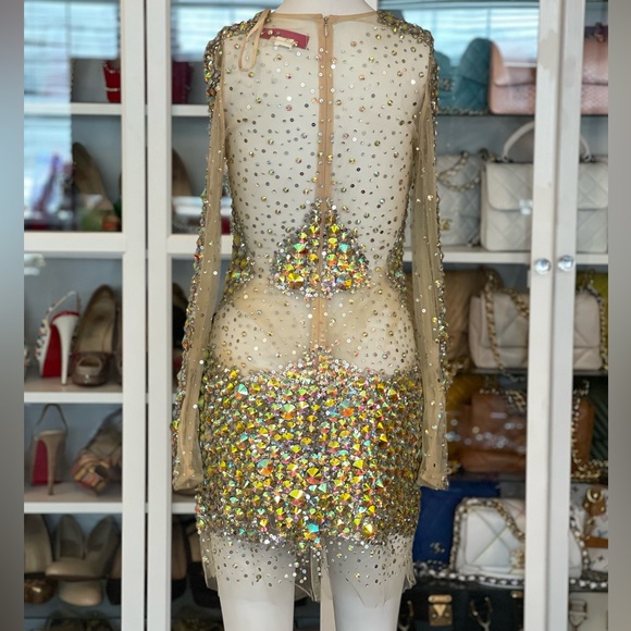 JOVANI 8 long sleeve shirt cocktail dress sheer mesh Crystal sequin NYE dress - Picture 12 of 14